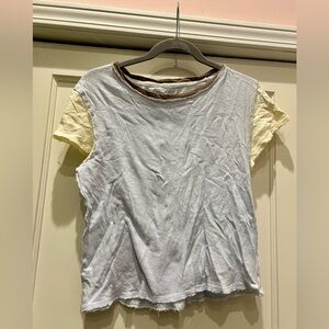Free People White and Cream Short Sleeve Tee